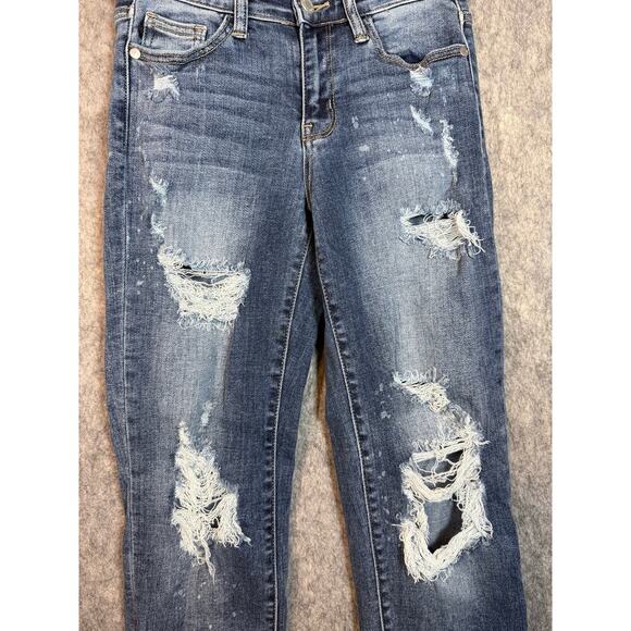 Judy Blue Distressed Boyfriend Fit Paint Spot Blue Jeans - Size 0/24 - Picture 3 of 10